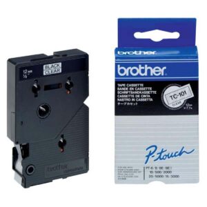 Kleepkirjalint BROTHER TC-101, 12mm x 7.7m, must/läbipaistev